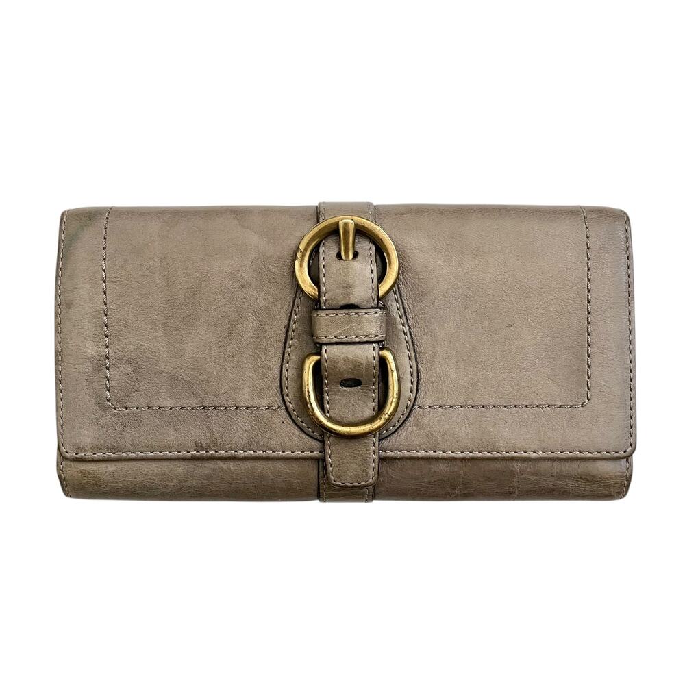 Coach Legacy Gray Garcia Leather Brass Buckle Long Slim Envelope Wallet #41832